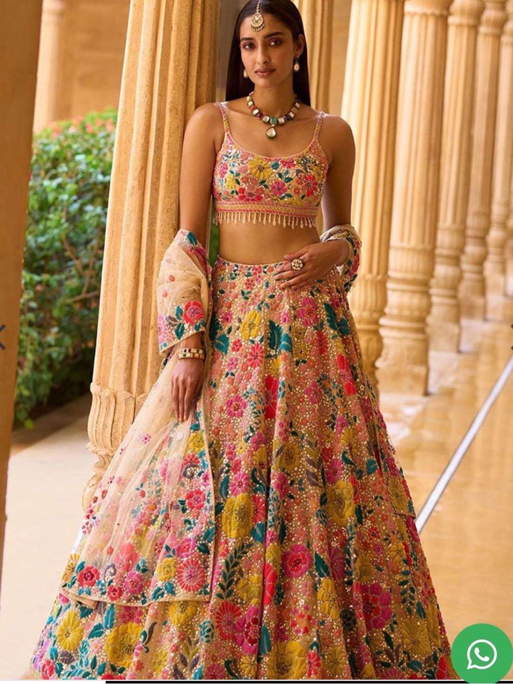Floral Embroidered Pink A-Line Lehenga with Matching Choli